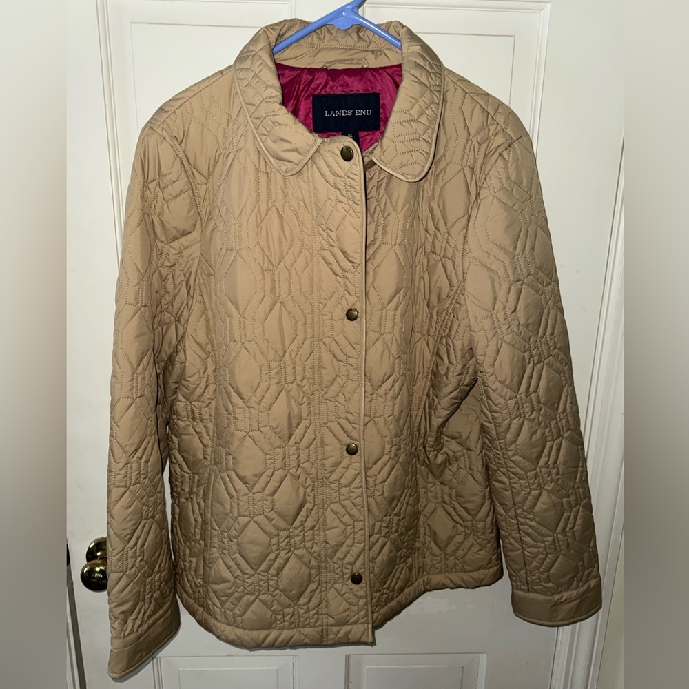 Lands' End Women's Quilted Jacket in Tan size XL
